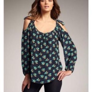 Rebecca Taylor Navy Cold shoulder floral silk top